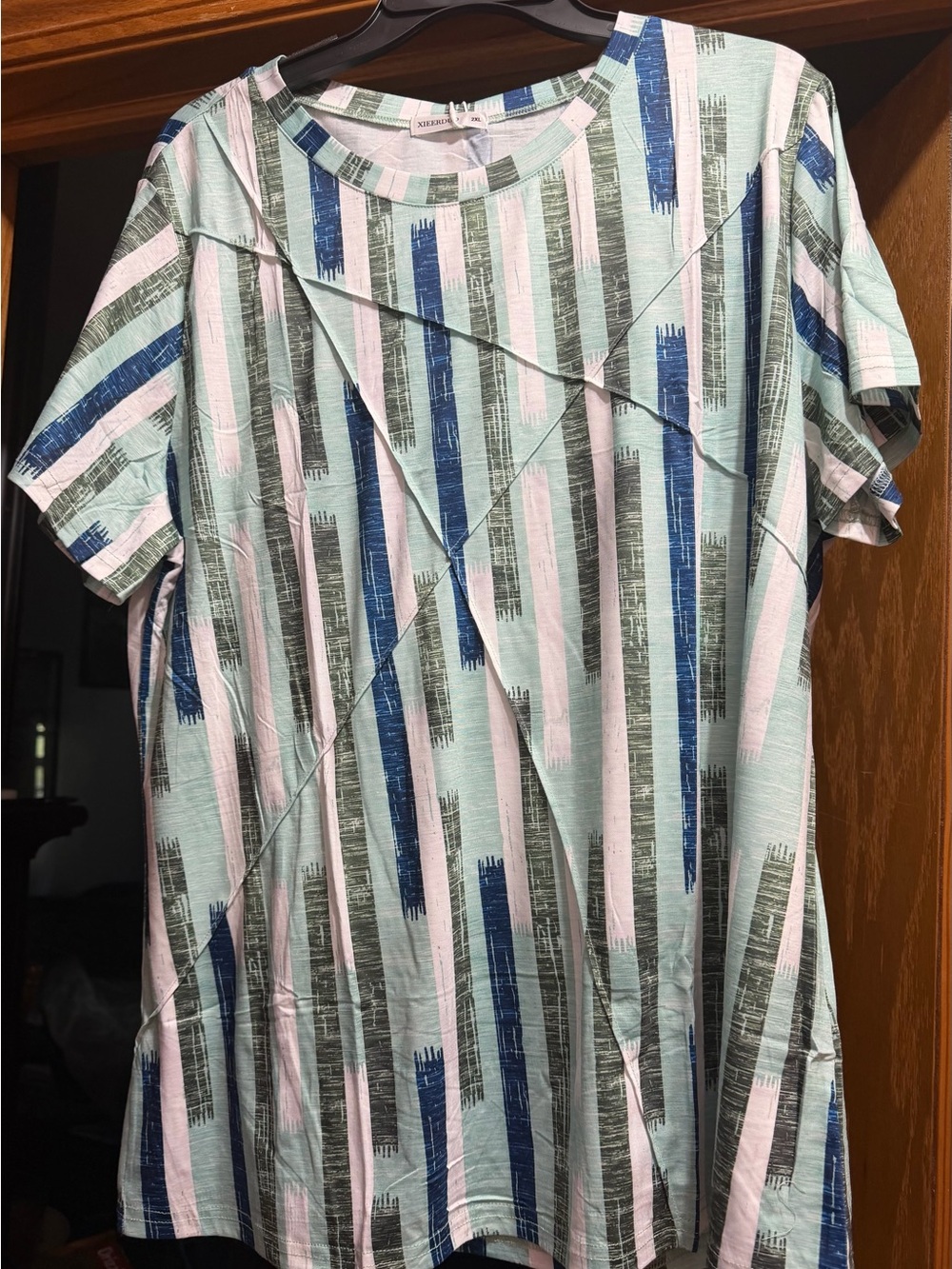 Relaxed Stripe-Print Mint & Blue Tunic Top